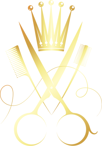 Gold scissors and crown beauty salon symbol